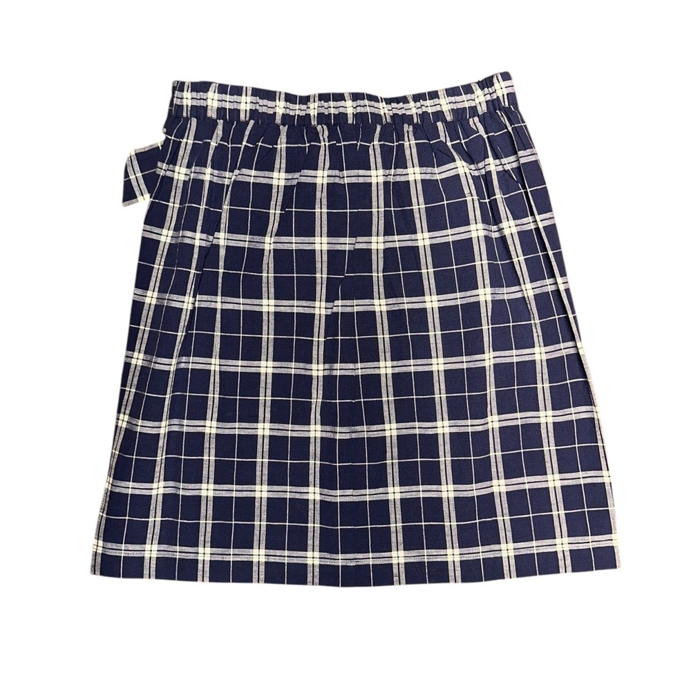 NWT Madewell Linen Blend Skirt Blue Plaid Tie-Front Academia Mini  ~ Sz S - Picture 3 of 8